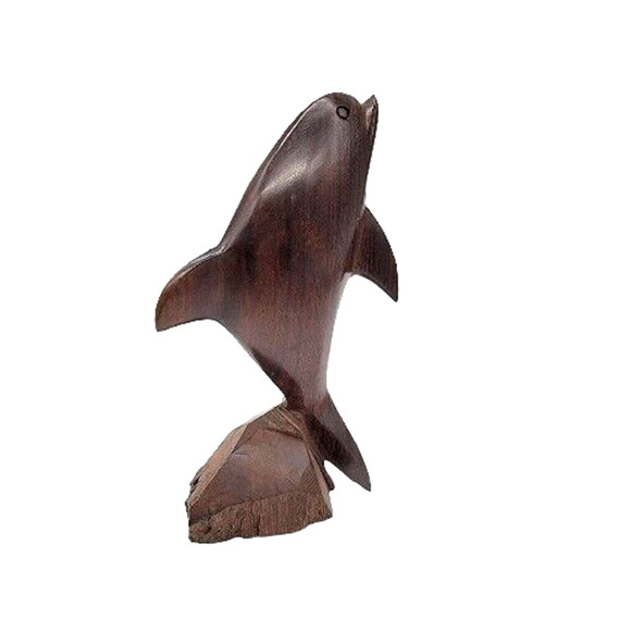 DOLPHIN Hand Carved Ironwood Small Standing Dolphin Figurine 8" - Picture 3 of 5